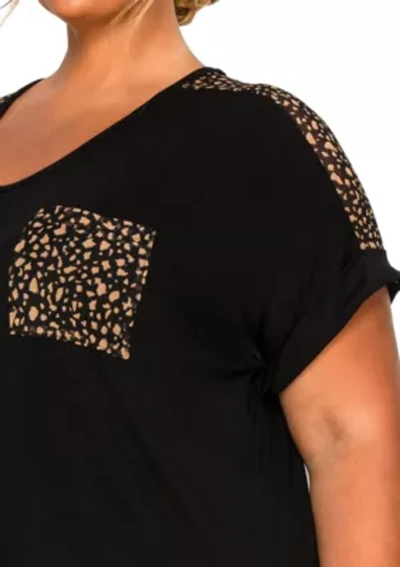 Pebble Print Mesh Pocket & Shoulder Rolled Slv