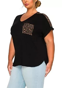 Pebble Print Mesh Pocket & Shoulder Rolled Slv