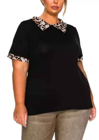 Leopard Print Mesh Collar Keyhole Back
