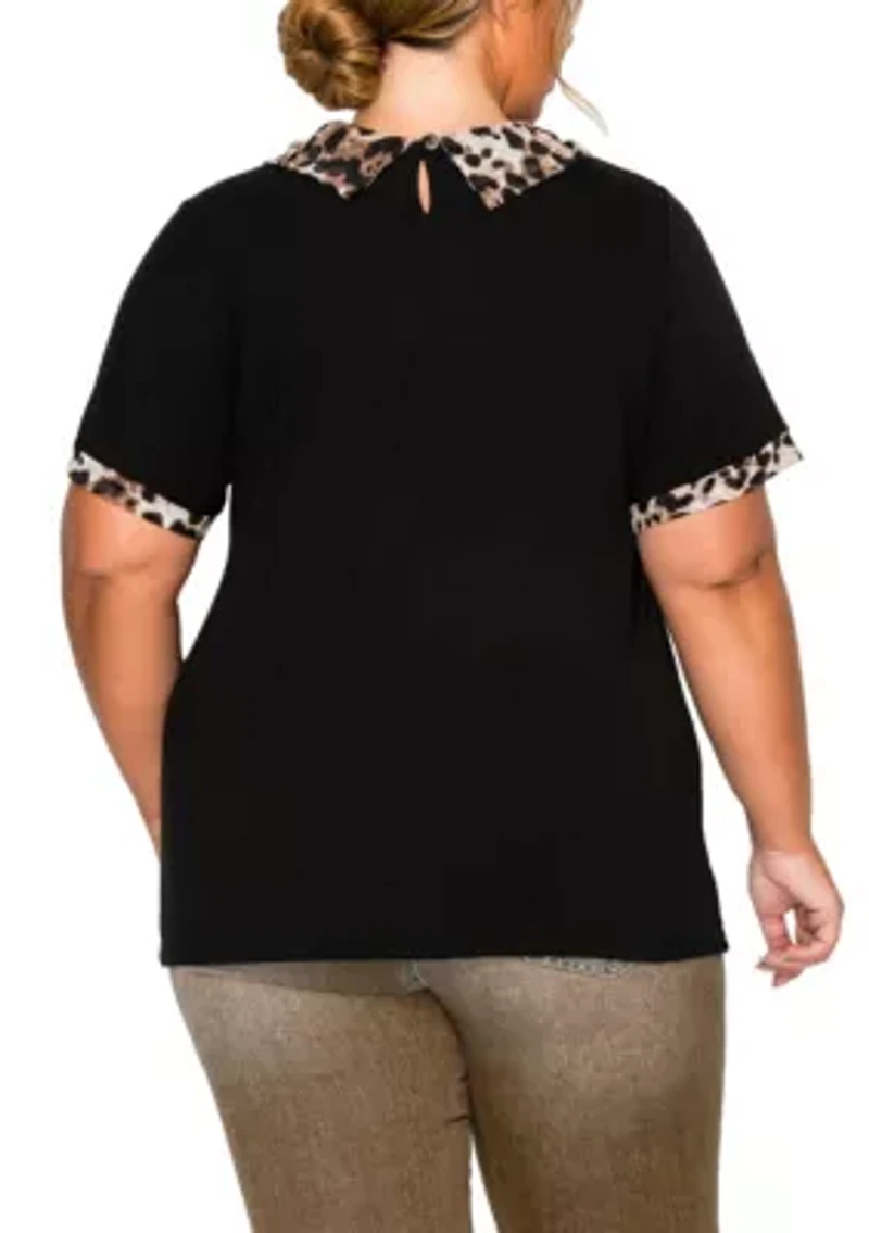 Leopard Print Mesh Collar Keyhole Back