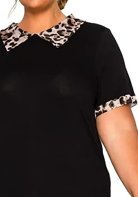 Leopard Print Mesh Collar Keyhole Back