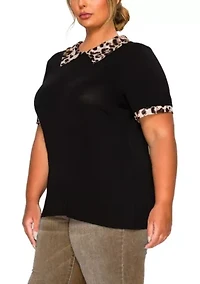 Leopard Print Mesh Collar Keyhole Back