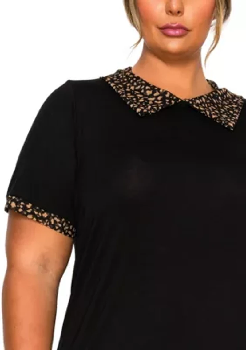 Pebble Print Mesh Collar Keyhole Back S/Slv