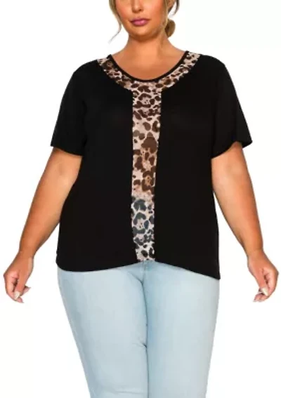 Leopard Print Mesh Inset S/Slv