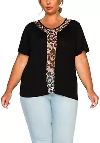 Leopard Print Mesh Inset S/Slv