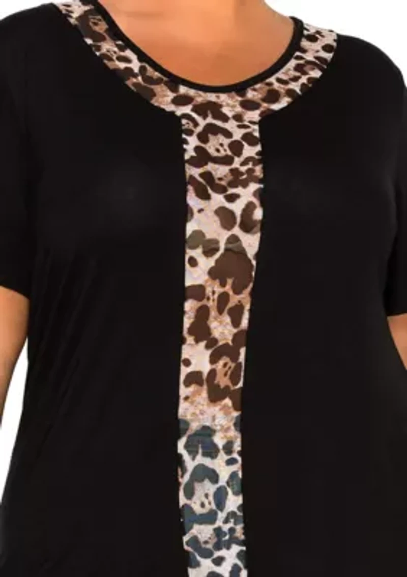 Leopard Print Mesh Inset S/Slv