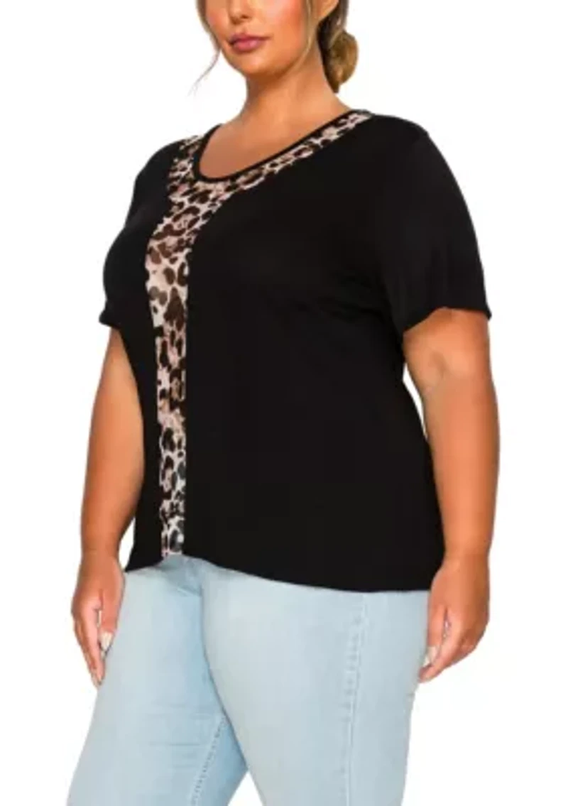 Leopard Print Mesh Inset S/Slv