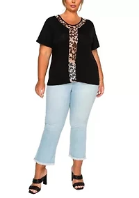 Leopard Print Mesh Inset S/Slv