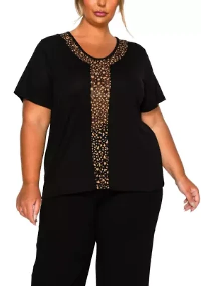 Pebble Print Mesh Inset S/Slv