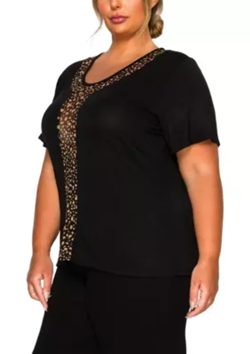 Pebble Print Mesh Inset S/Slv