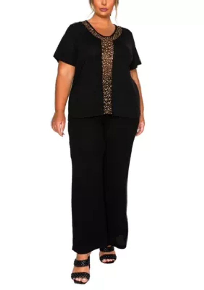 Pebble Print Mesh Inset S/Slv