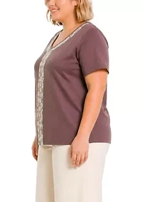 Python Mesh Inset V Neck Short Sleeve