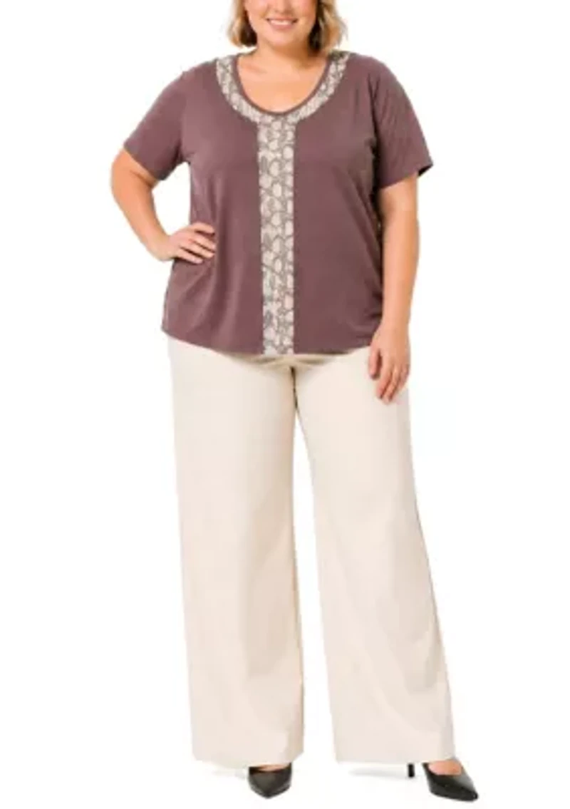 Python Mesh Inset V Neck Short Sleeve