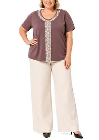 Python Mesh Inset V Neck Short Sleeve