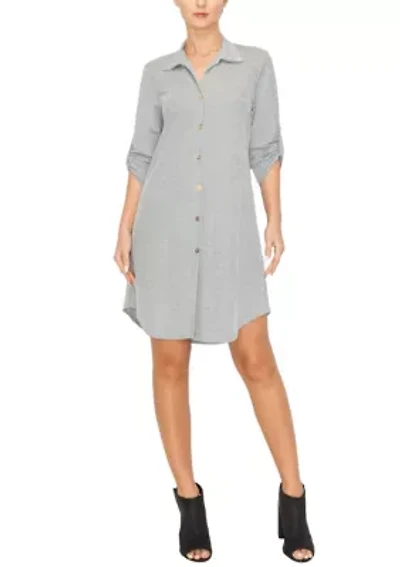 Chambray Jersey 3Q Rolled Tab Shirt Dress