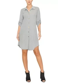 Chambray Jersey 3Q Rolled Tab Shirt Dress