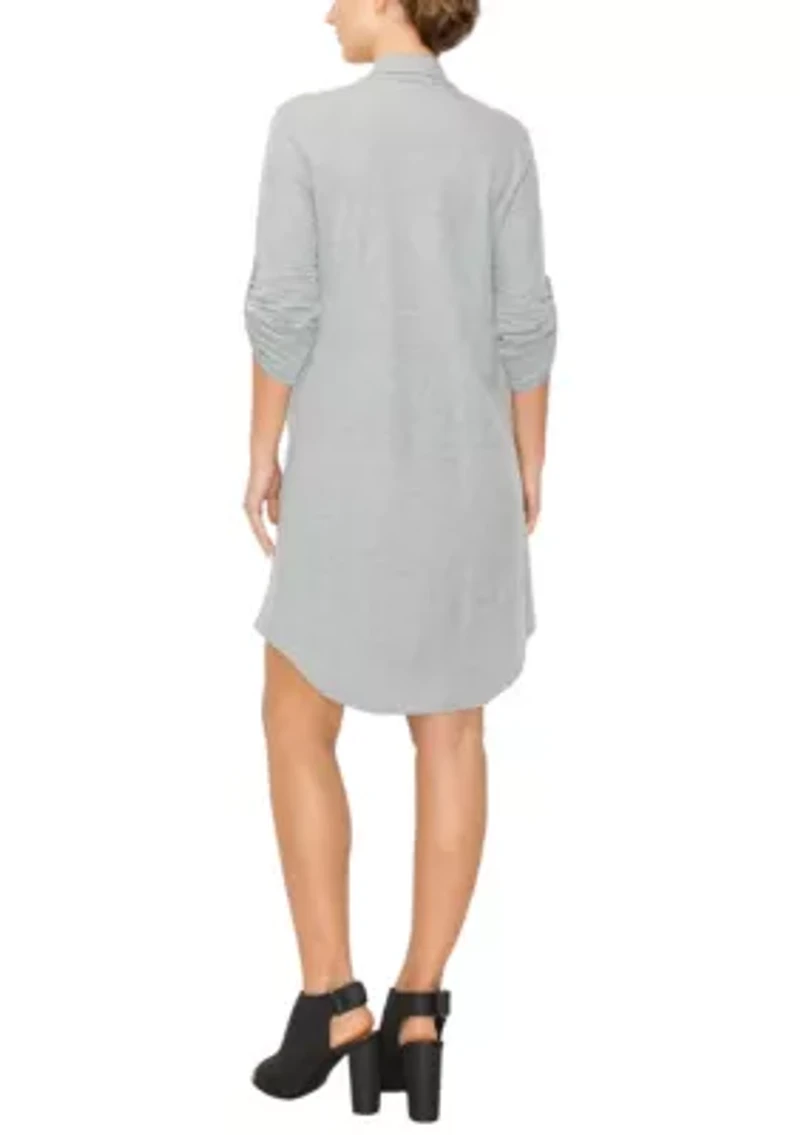 Chambray Jersey 3Q Rolled Tab Shirt Dress