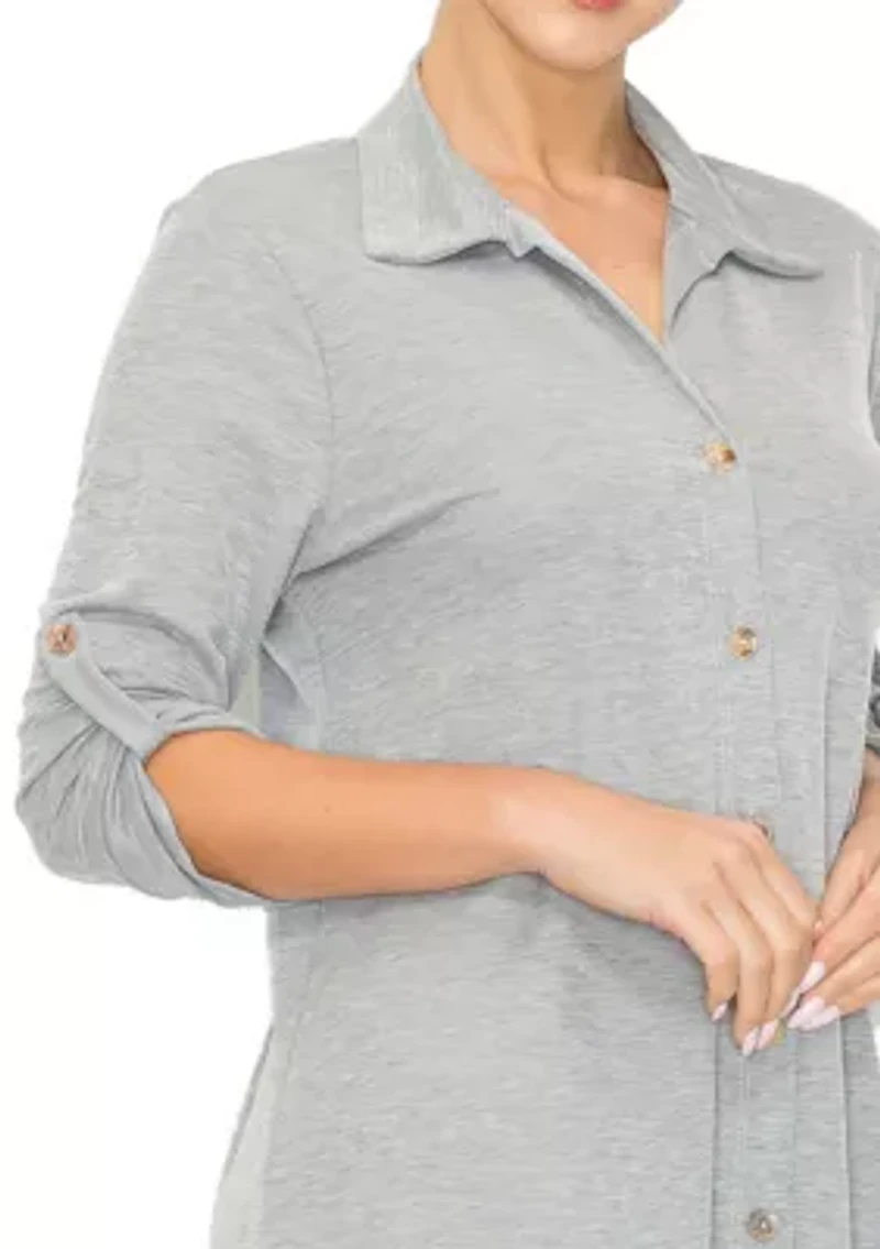 Chambray Jersey 3Q Rolled Tab Shirt Dress