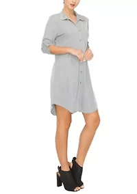 Chambray Jersey 3Q Rolled Tab Shirt Dress
