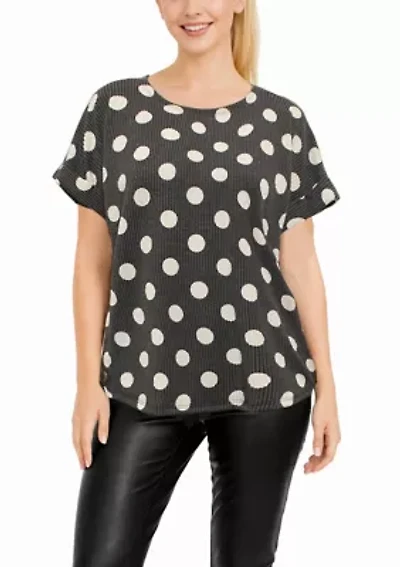 Polka Dot Double Knit Roll Sleeve Side Button