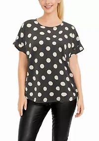Polka Dot Double Knit Roll Sleeve Side Button