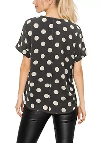 Polka Dot Double Knit Roll Sleeve Side Button