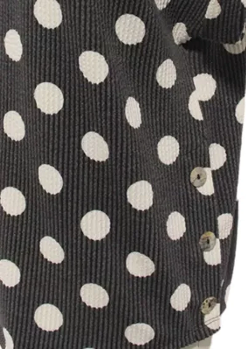 Polka Dot Double Knit Roll Sleeve Side Button