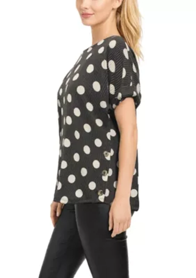 Polka Dot Double Knit Roll Sleeve Side Button