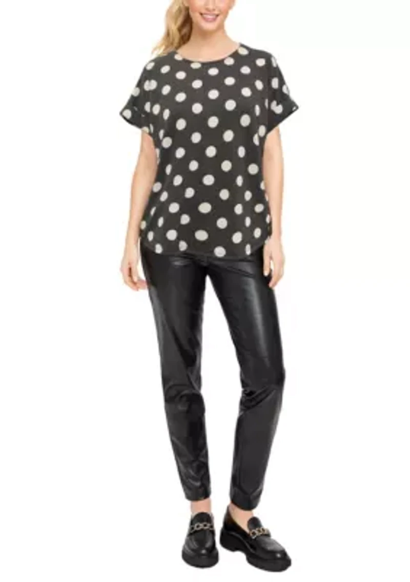 Polka Dot Double Knit Roll Sleeve Side Button