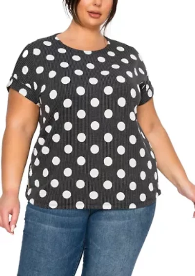 Polka Dot Double Knit Roll Sleeve Side Button