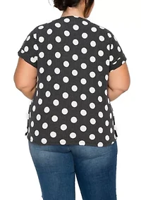 Polka Dot Double Knit Roll Sleeve Side Button