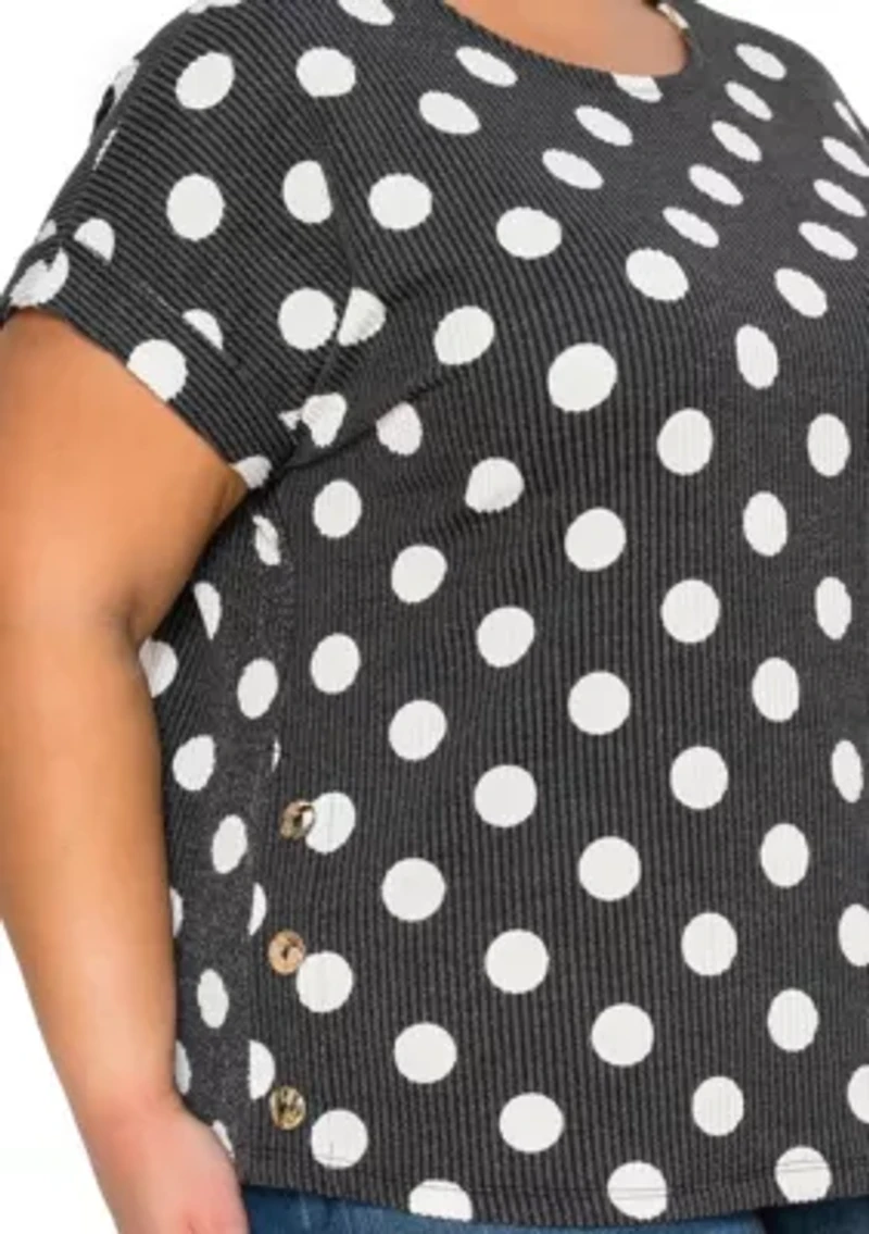Polka Dot Double Knit Roll Sleeve Side Button
