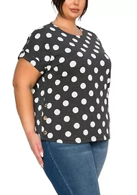 Polka Dot Double Knit Roll Sleeve Side Button