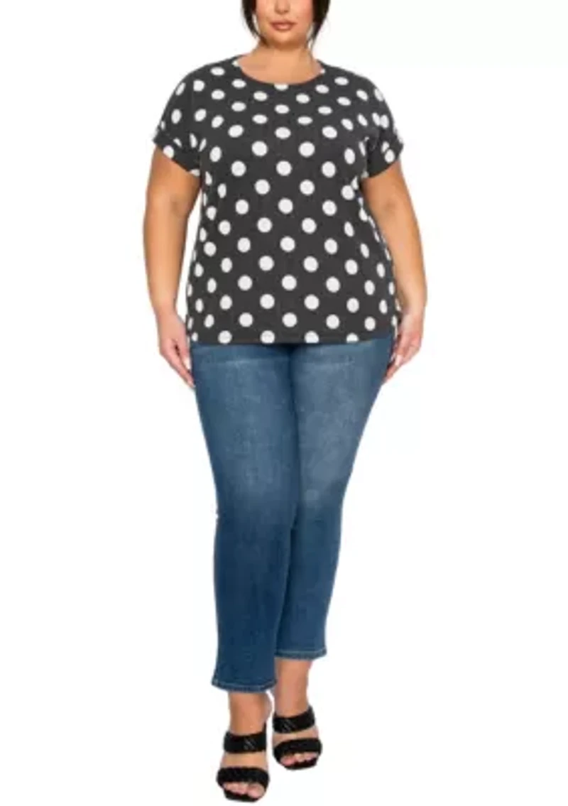 Polka Dot Double Knit Roll Sleeve Side Button