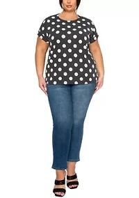 Polka Dot Double Knit Roll Sleeve Side Button
