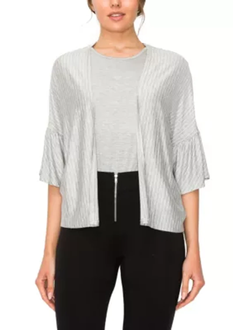 Yarn Dye Stripe Ruffle Sleeve Kimono