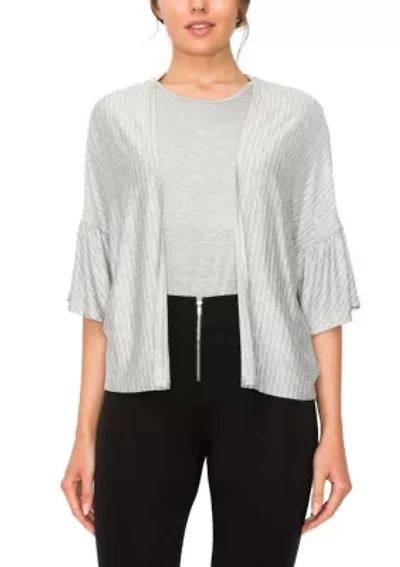 Yarn Dye Stripe Ruffle Sleeve Kimono