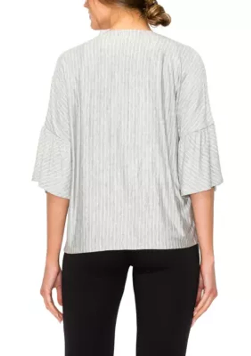 Yarn Dye Stripe Ruffle Sleeve Kimono