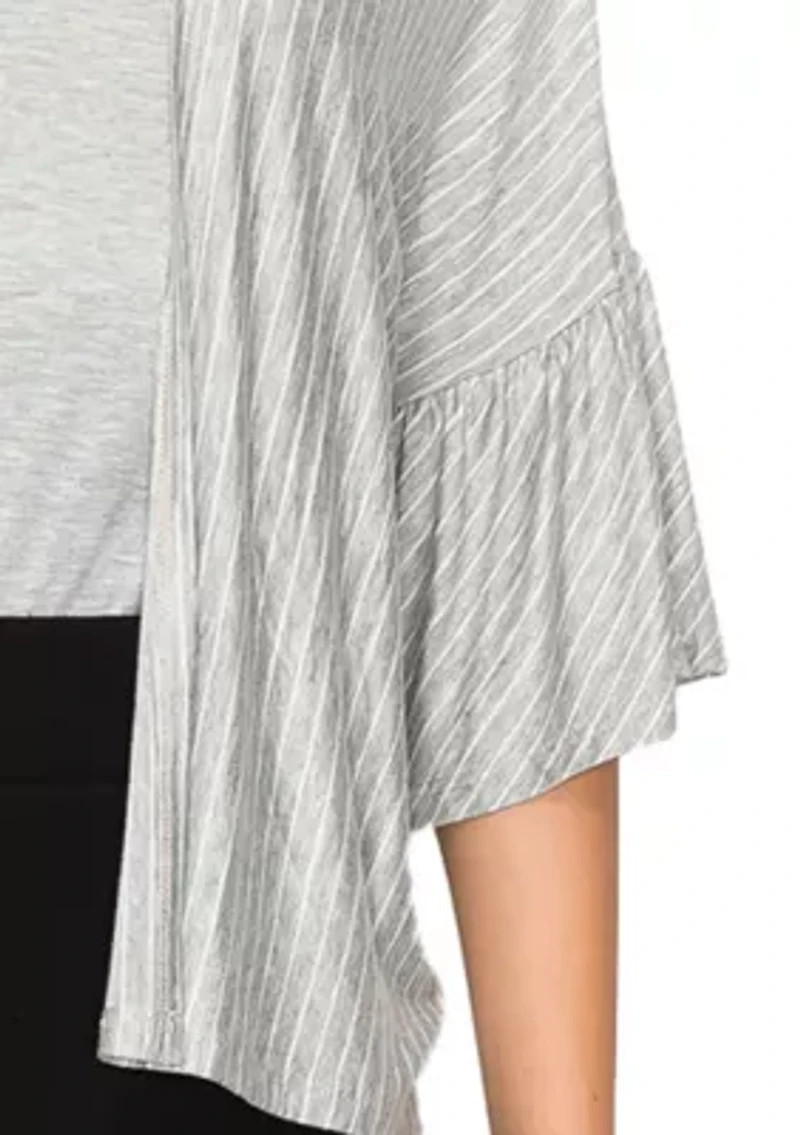 Yarn Dye Stripe Ruffle Sleeve Kimono