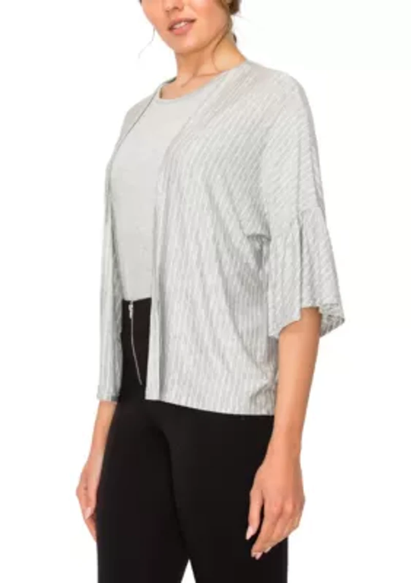 Yarn Dye Stripe Ruffle Sleeve Kimono