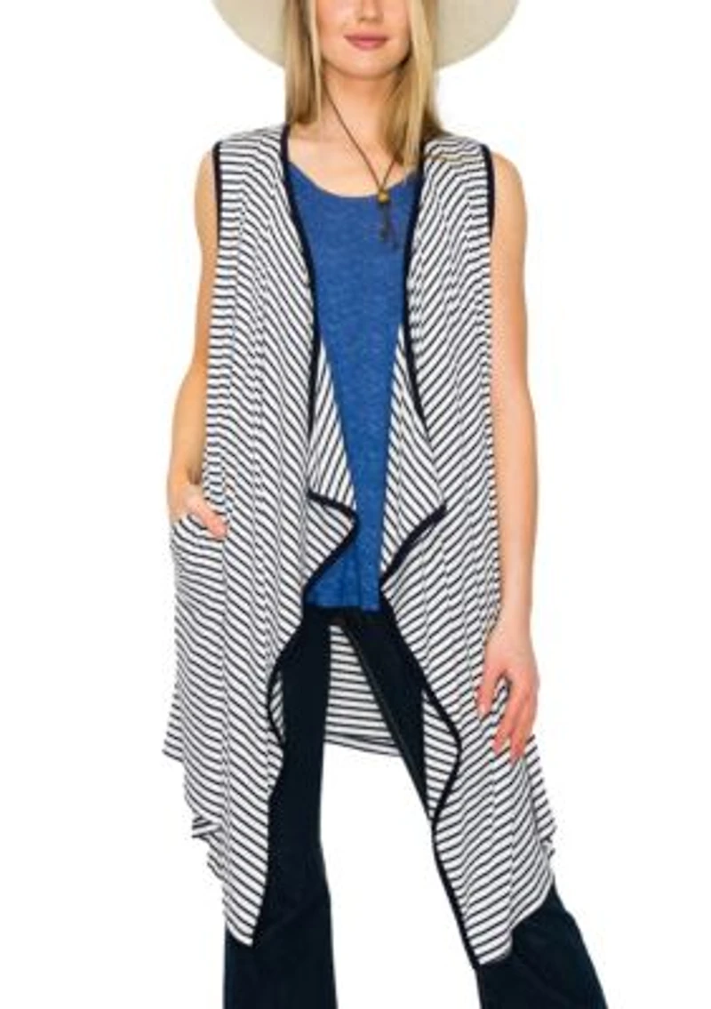 Summer Stripe Contrast Binding Flyaway Pocket Vest