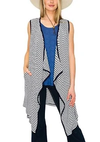Summer Stripe Contrast Binding Flyaway Pocket Vest