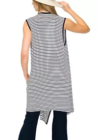 Summer Stripe Contrast Binding Flyaway Pocket Vest