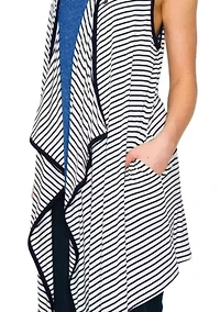 Summer Stripe Contrast Binding Flyaway Pocket Vest