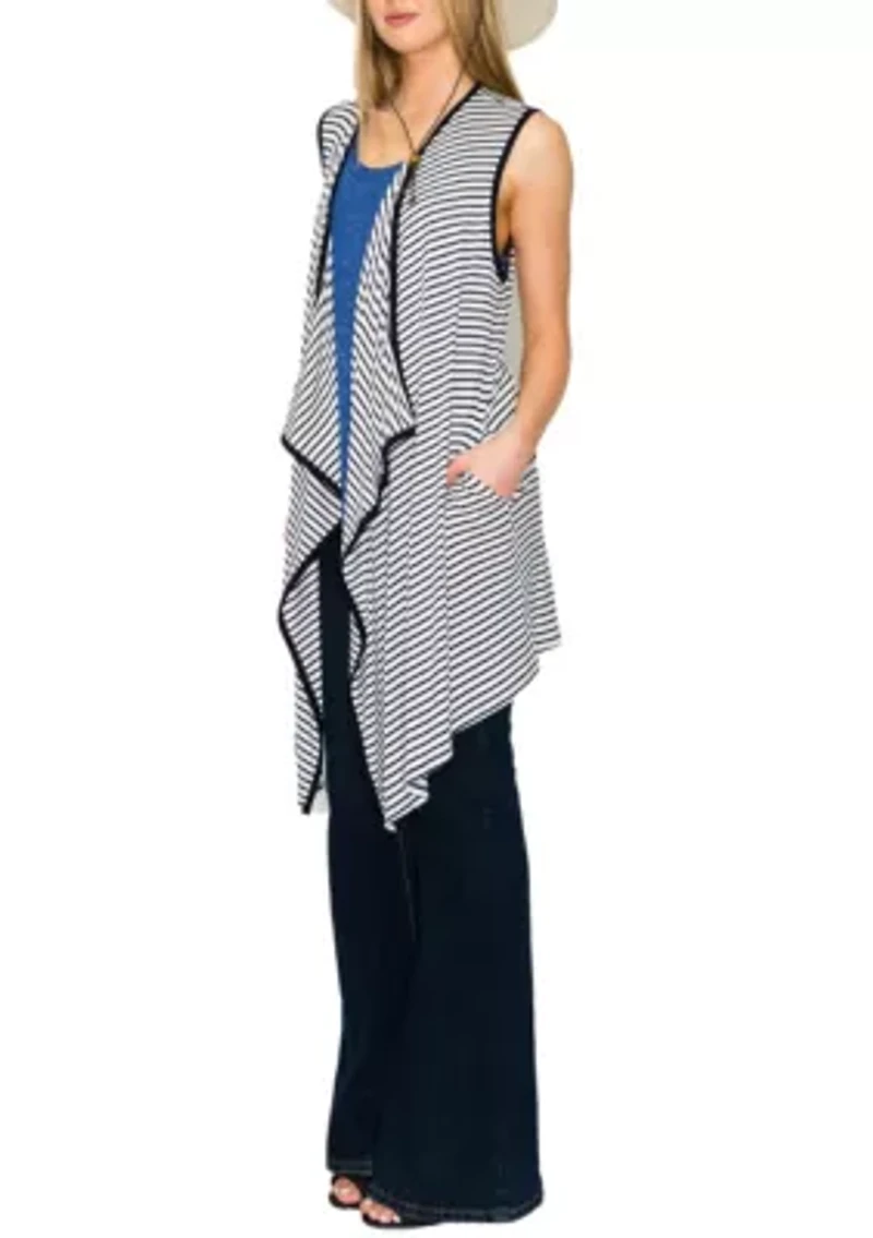 Summer Stripe Contrast Binding Flyaway Pocket Vest