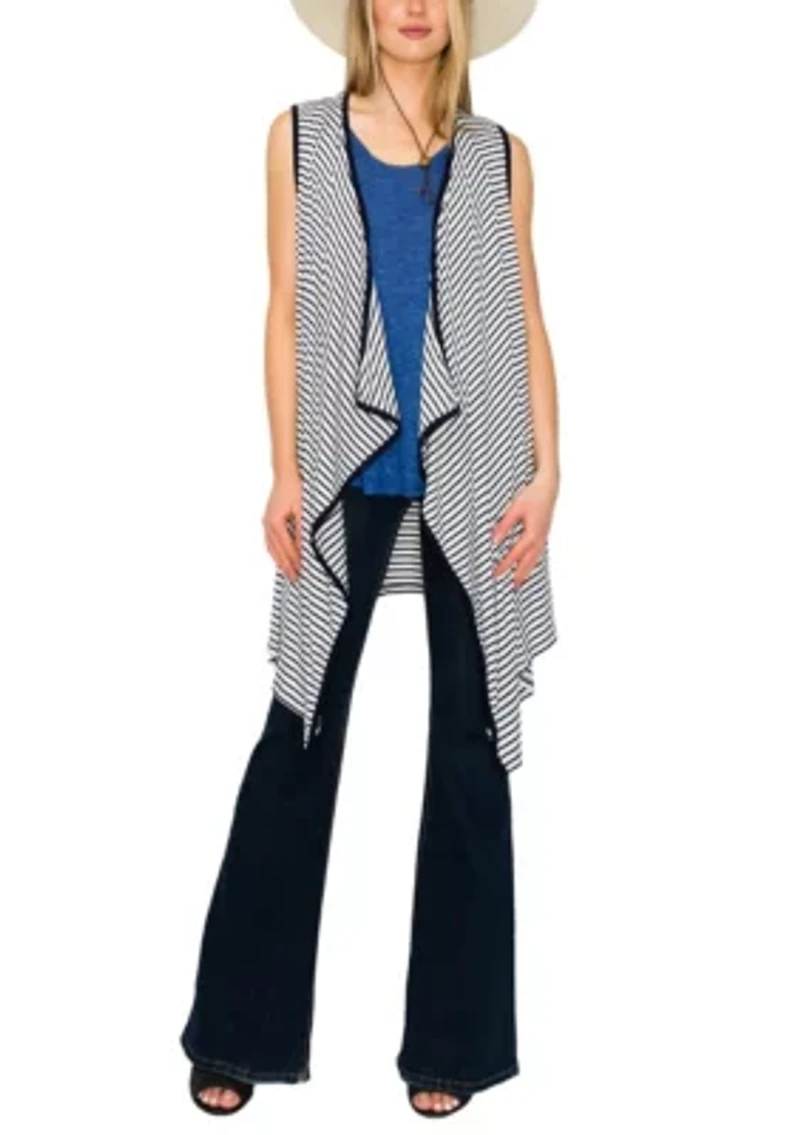 Summer Stripe Contrast Binding Flyaway Pocket Vest