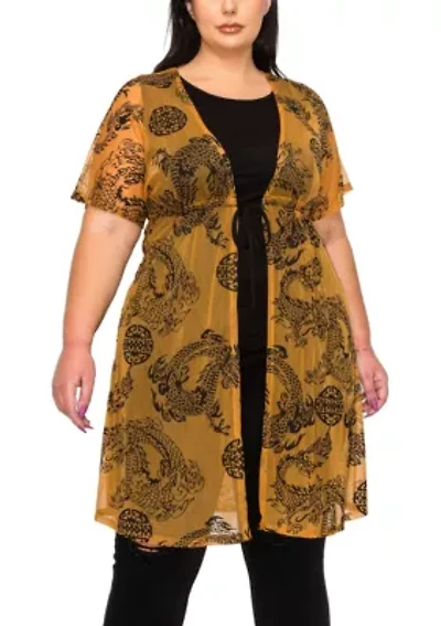 Bring on the luck and celebrate with our dragon mesh tie waist S/SLV DOLMAN CARDIGAN, multi use for any occasion.