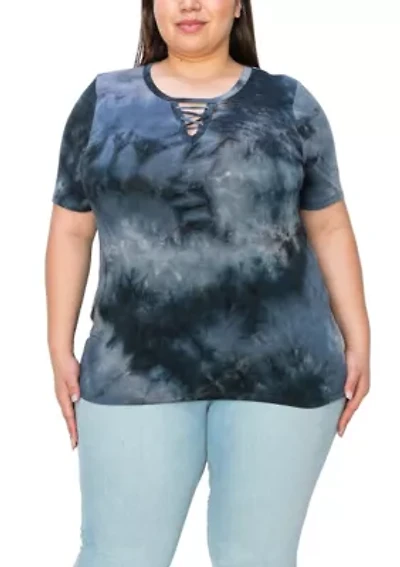 Hand Tie Dye Lace Up Short Sleeve