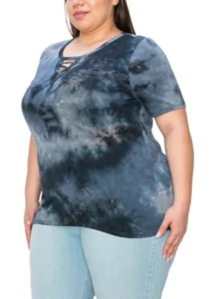 Hand Tie Dye Lace Up Short Sleeve