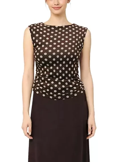 Polka Dot Mesh Sleeveless Side Ruched